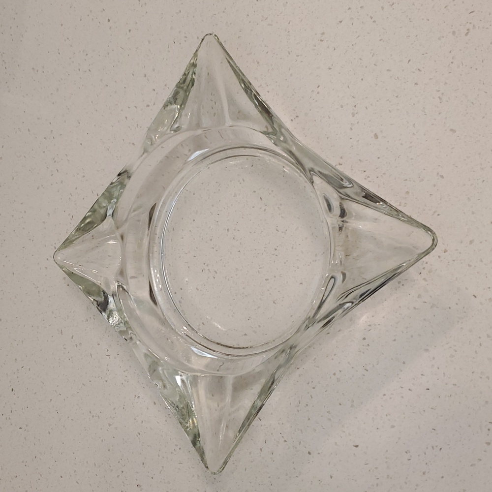 Vintage Square Star Shaped Clear Glass Ashtray